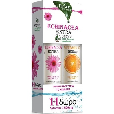 Power Health Хранителна добавка Ехинацея в ефервесцентни таблетки + Витамин C, Power Health Echinacea Extra Stevia 24 eff tabs & Vitamin C 500 mg 20 eff tabs