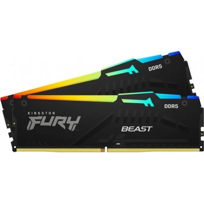 Памет 32GB (2x16GB) DDR5 6400MT/s, Kingston Fury Beast RGB Black, KF564C32BBEAK2-32, 1.4V (KF564C32BBEAK2-32)