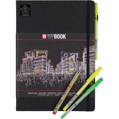 Sketchbook Sakura v pevnej väzbe s čiernym papierom 140g 21 x 29,7
