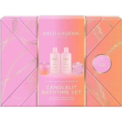Baylis & Harding Jojoba, Vanilla & Almond Oil pena do kúpeľa 300 ml + sprchový krém 300 ml + telové maslo 50 g + vonná sviečka 60 g