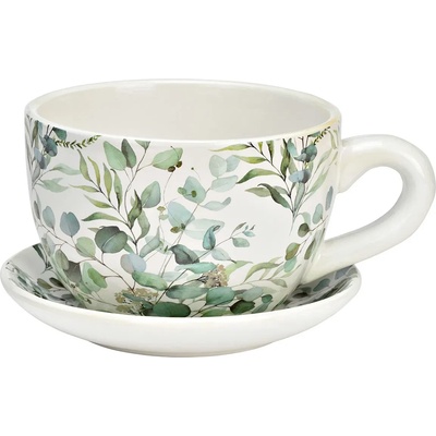 G. Wurm Керамична цветна саксия за цветя чаша с чинийка, зелена (1700)