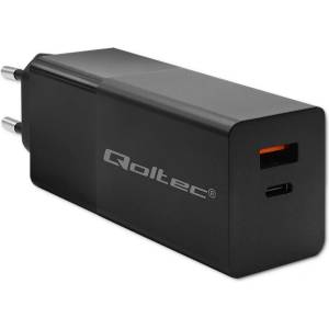 Qoltec 52382 GaN POWER PRO зарядно устройство, 100W, USB-C/USB-A, PD, черно (52382)
