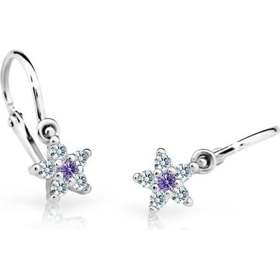 Danfil dětské náušnice hvězdičky C2118 z bílého zlata s kamínkem Amethyst