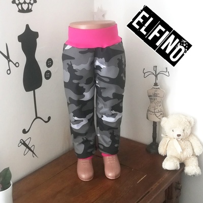 Dětské softshellové kalhoty MASKÁČ bez kapes s fleecem fialový náplet