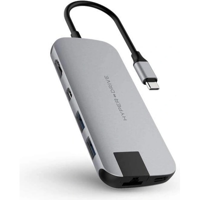 HYPER by Sanho HyperDrive Slim 8-in-1 USB-C Hub - мултифункционален хъб за свързване на допълнителна периферия за MacBook Pro и устройства с USB-C (тъмносив)