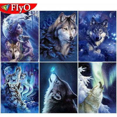 FIYO 5D DIY diamantová malba Wolf Plný kulatý vrták Diamantové vyšívání Zvířecí křížkový steh Vyšívání Ruční práce Dárek