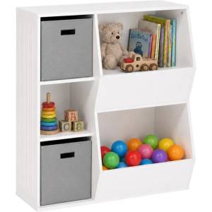 Ginger Home Детска етажерка Ginger Home - Органайзер за книги и играчки с 2 текстилни кутии, бяла (JWTR-3247)
