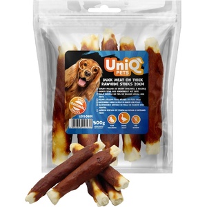 Uniq Pets Dog Snacks Rawhide Duck Meat on Thick Rawhide Sticks дебели дъвчащи стикове с патешко, 20 см, 500 г