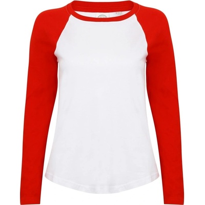 SF Skinnifit Dámske dvojfarebné tričko s dlhým rukávom Biela červená