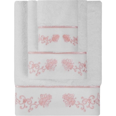 Soft Cotton ručník Diara 50 x 100 cm 550 gr / m² česaná prémiová bavlna 100% bílá / růžová výšivka – Zboží Mobilmania