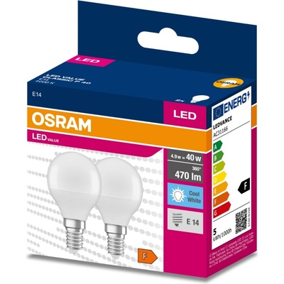Osram 2PAK LED žiarovka E14 P45 4,9W 40W 470lm 4000K Neutrálna 200° VALUE