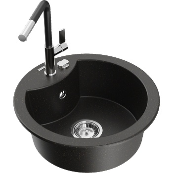 Mexen Diego гранитна мивка с една камера с кухненски смесител Flora, черен/златист металик - 6512-75-670401-07 (6512-75-670401-07)