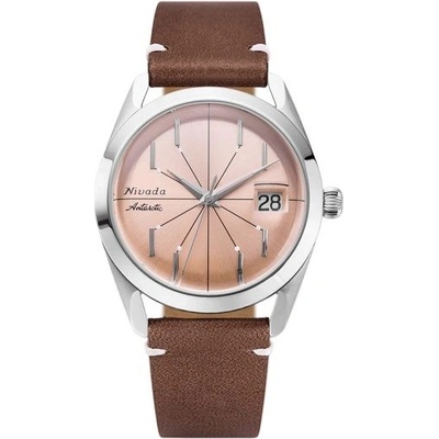 Nivada Grenchen Antarctic Salmon Spider Brown Leather White Stitching
