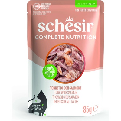 Schesir Cat Compl.Nutrition Tuňák+losos želé, 85 g