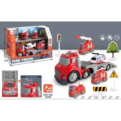 Mamido Hasičské auto s vlečkou pro nejmenší se světly a zvuky Fire Truck Transport