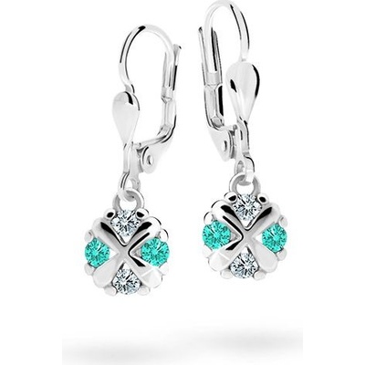 Danfil dětské náušnice C2153 z bílého zlata s kamínky Mint Green zapínání klapka