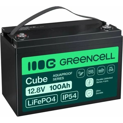 Green Cell CUBE LiFePO4 LFPGC12V100AH 12V 12,8V 100Ah 1280Wh IP54 Lithium-železo-fosfátový Akumulátor pro karavany čisticí zařízení, kemping a jiné