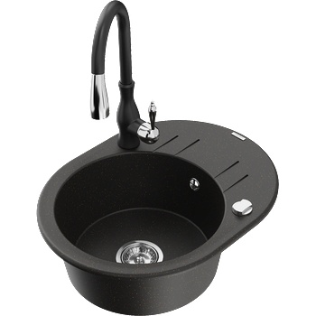 Mexen Kevin гранитна мивка с 1 камера с отцеждач и кухненски смесител Savita, черен/златен металик - 6517-75-672601-70 (6517-75-672601-70)