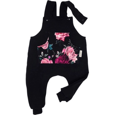 Dětské laclové kalhoty s kapsou růže na černém