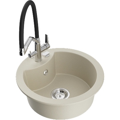 Mexen Diego гранитна мивка с 1 отделение и кухненски смесител Duo, бежов - 6512-69-671701-07 (6512-69-671701-07)