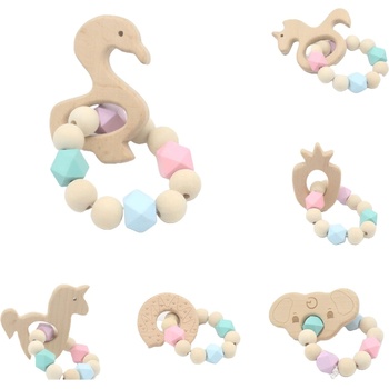 Smart Baby Дървена гризалка с гривничка Smart Baby - Многоцветна, асортимент (ACT139)