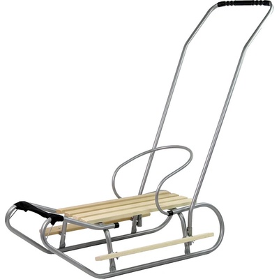 mamido Kovové sáňky s tlačnou tyčí stříbrné