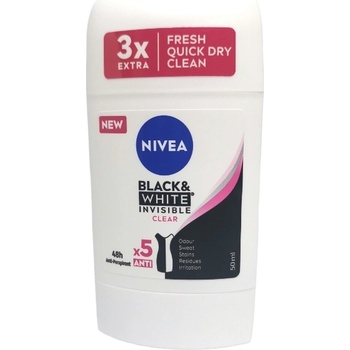 Nivea стик дезодорант, 50мл, Дамски, Invisible, Black & White, Clear