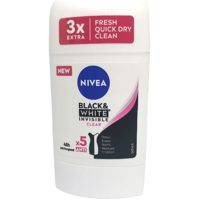 Nivea стик дезодорант, 50мл, Дамски, Invisible, Black & White, Clear