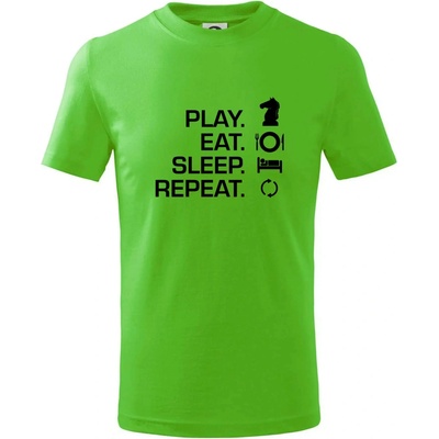 Eat sleep play šach tričko detské Apple Green
