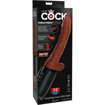 King Cock Plus 7,5 realistický vibrační penis s varlaty hnědý