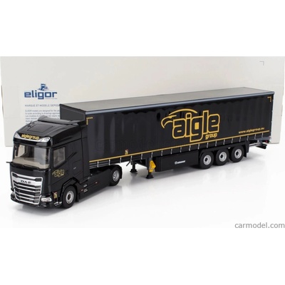 Eligor DAF Xg Truck Cassonato Remorque Tautliner Aigle Group 2022 Černá Žlutá 1:43
