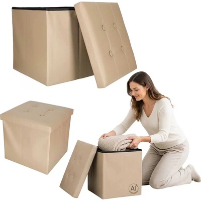 KIK Puf s úložným prostorem pod sedákem 38 × 38 × 36 cm, béžový KX2718