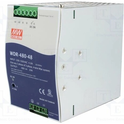 MEAN WELL WDR-480-48 Napájecí zdroj: spínaný; na lištu DIN; 480W; 48VDC; 10A; OUT: 1