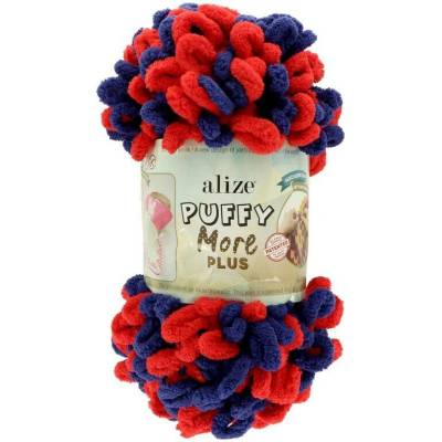Alize Puffy More Plus 8009 červená s tmavě modrou barvou