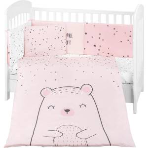KikkaBoo Бебешки спален комплект 6 части 70/140 Bear with me Pink (41101060120) - salemax
