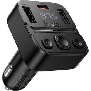 hoco. E87 Bluetooth FM предавател с автомобилно зарядно устройство, 2 USB + Type-C порта, v5.4, LED дисплей, ЧЕРЕН E87_B (E87_B)