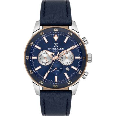 Daniel Klein DK. 1.14255-6 - Мъжки, Кварц, 44mm, Синя кожа, Дата/ден/2 време, 5 ATM - Exclusive