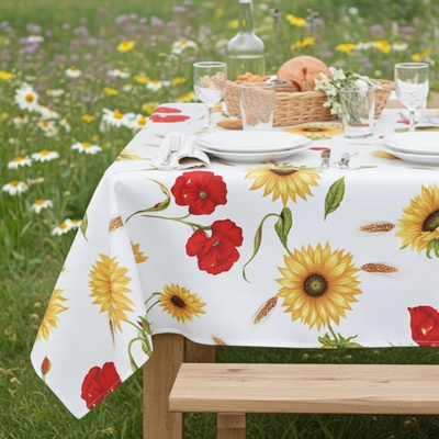 Mondo Italia bavlna ubrus Slunečnice a divoké máky 90x90cm