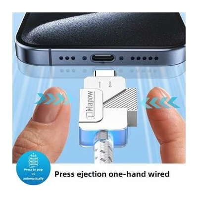 PremiumCord u31co2 USB-C s tlačítkem pro odpojení USB-C jednou rukou rychlé nabíjení 6A bavlněný oplet 2m