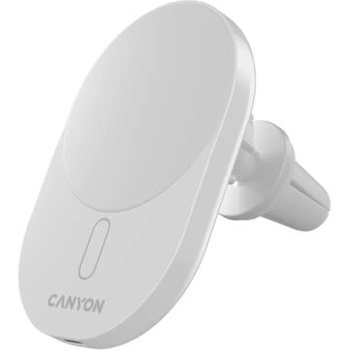 CANYON OnGrip 105 безжично зарядно за кола Qi2 15W с магнитно позициониране, монтаж на вентилационна решетка, USB-C (PD) вход, бяло (CNS-CCH105W)