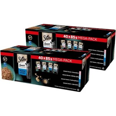 SHEBA Sauce Collection s rybími príchuťami vrecúška kompletné mokré krmivo pre dospelé mačky v omáčke 80 x 85 g