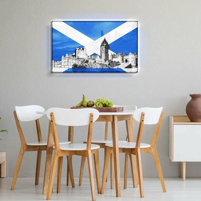 Škótsko nástenný obraz s podsvietením - vlajka a pamiatky 90 x 60 cm