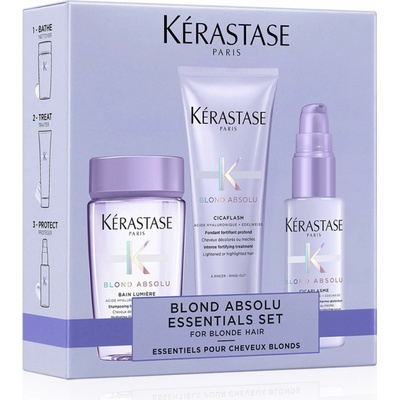 Kérastase Blond Absolu Discovery pre blond vlasy šampón Bain Lumière 80 ml + starostlivosť Cicaflash 75 ml + sérum Cicaplasme 45 ml darčeková sada