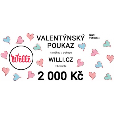 Willi Valentýnský poukaz na nákup v e-shopu willi.cz v hodnotě 2 000 Kč