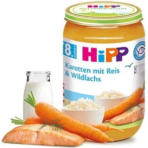 Hipp БИО Рибно меню с моркови, ориз и дива сьомга 8м+ 220г