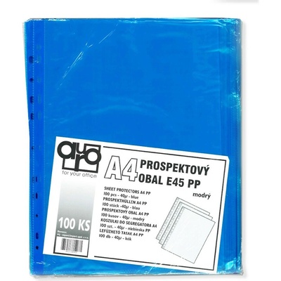 Auro Office E45 - eurofolie A4, 45 µm, PP, modré, hladké - 100 ks