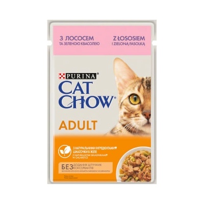 PURINA Cat Chow krmivo pre dospelé mačky s lososom a zelenými fazuľkami v želé 85 g