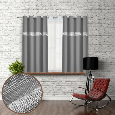 Mondo Italia Závěs na kroužcích se zirkóny 140x160 cm tmavě šedý Šedá 140x160 cm