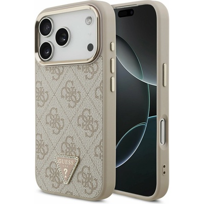 GUESS PU Leather 4G Strass Triangle Logo Gold Frame MagSafe Задний Чехол за iPhone 17 Pro Pink Guess | Rozov | МЪЖЕ | UNI