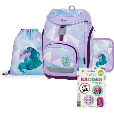 Karton P+P Školská taška pre dievčatá OXY Sherpy Unicorn 4-dielny set